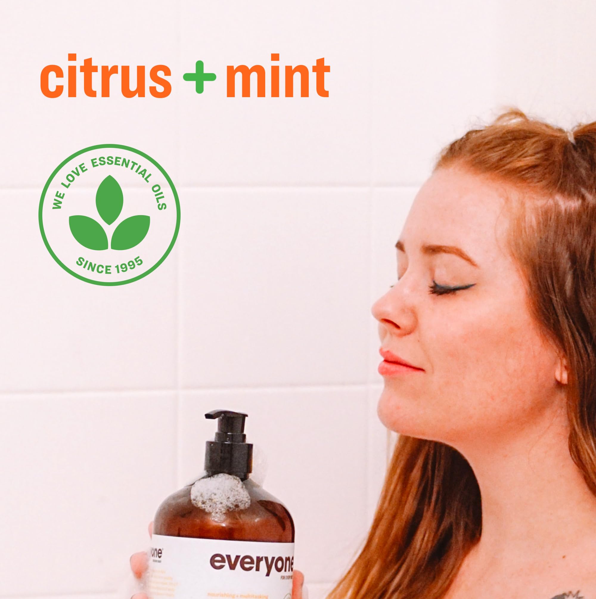 Everyone 3-in-1 Citrus and Mint bath bubbles in a relaxing tub moment.