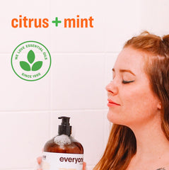 Everyone 3-in-1 Citrus and Mint bath bubbles in a relaxing tub moment.