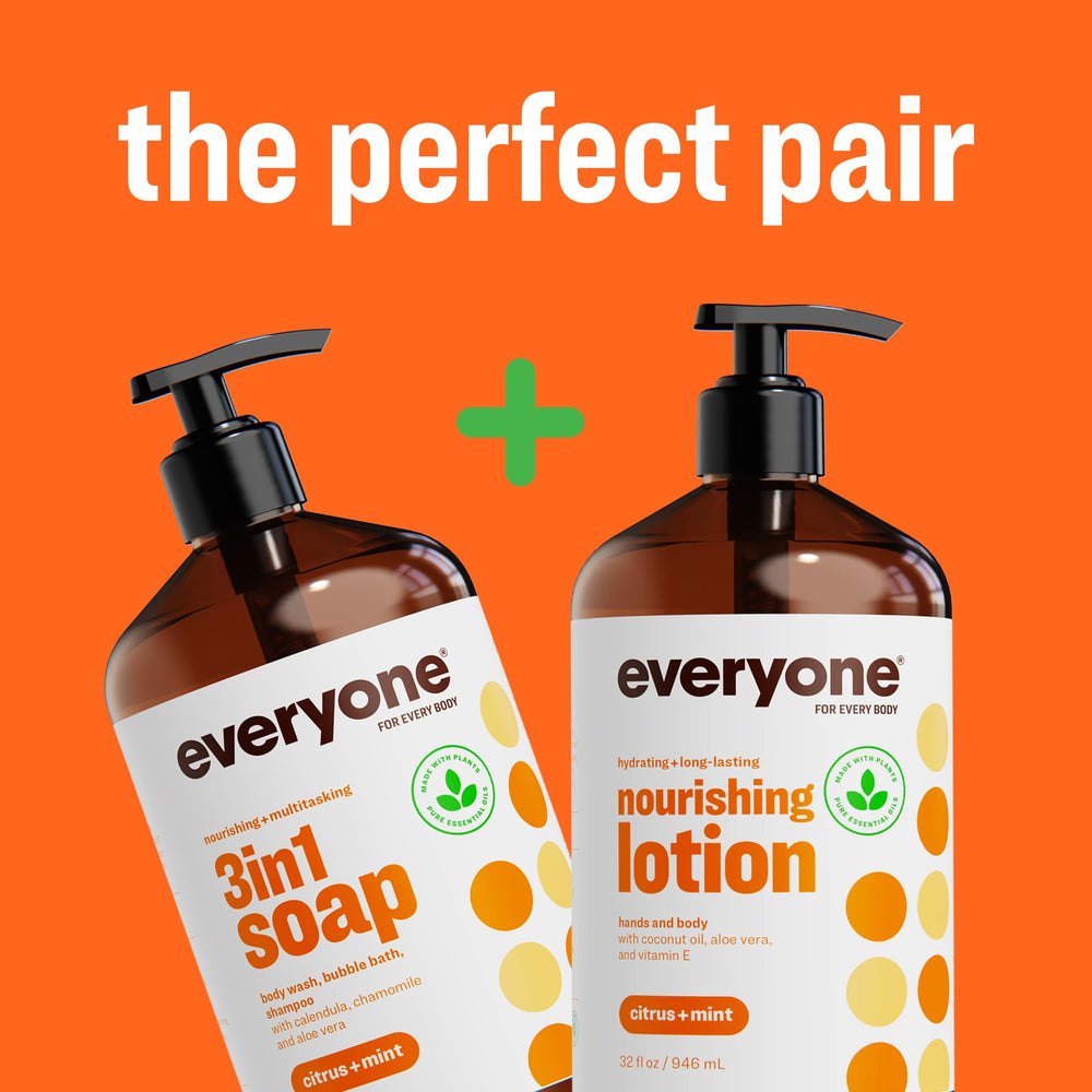 Everyone 3-in-1 bottle packaging emphasizes recycled materials and planet-friendly approach.