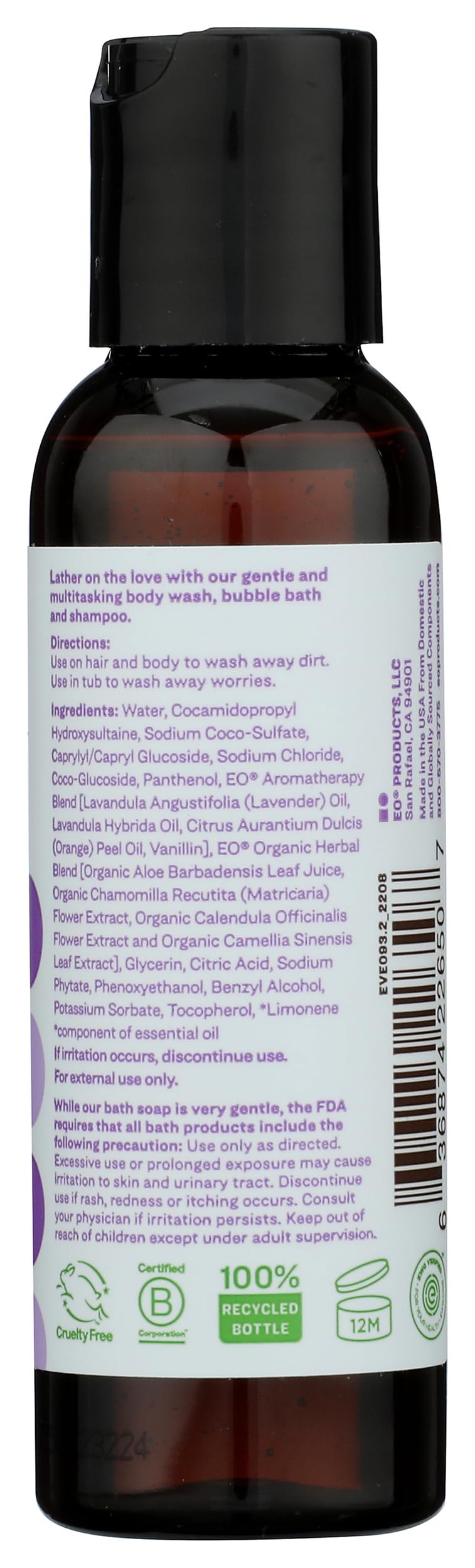 Bubble bath scene with Everyone 3-in-1 Vanilla & Lavender for a soothing soak.