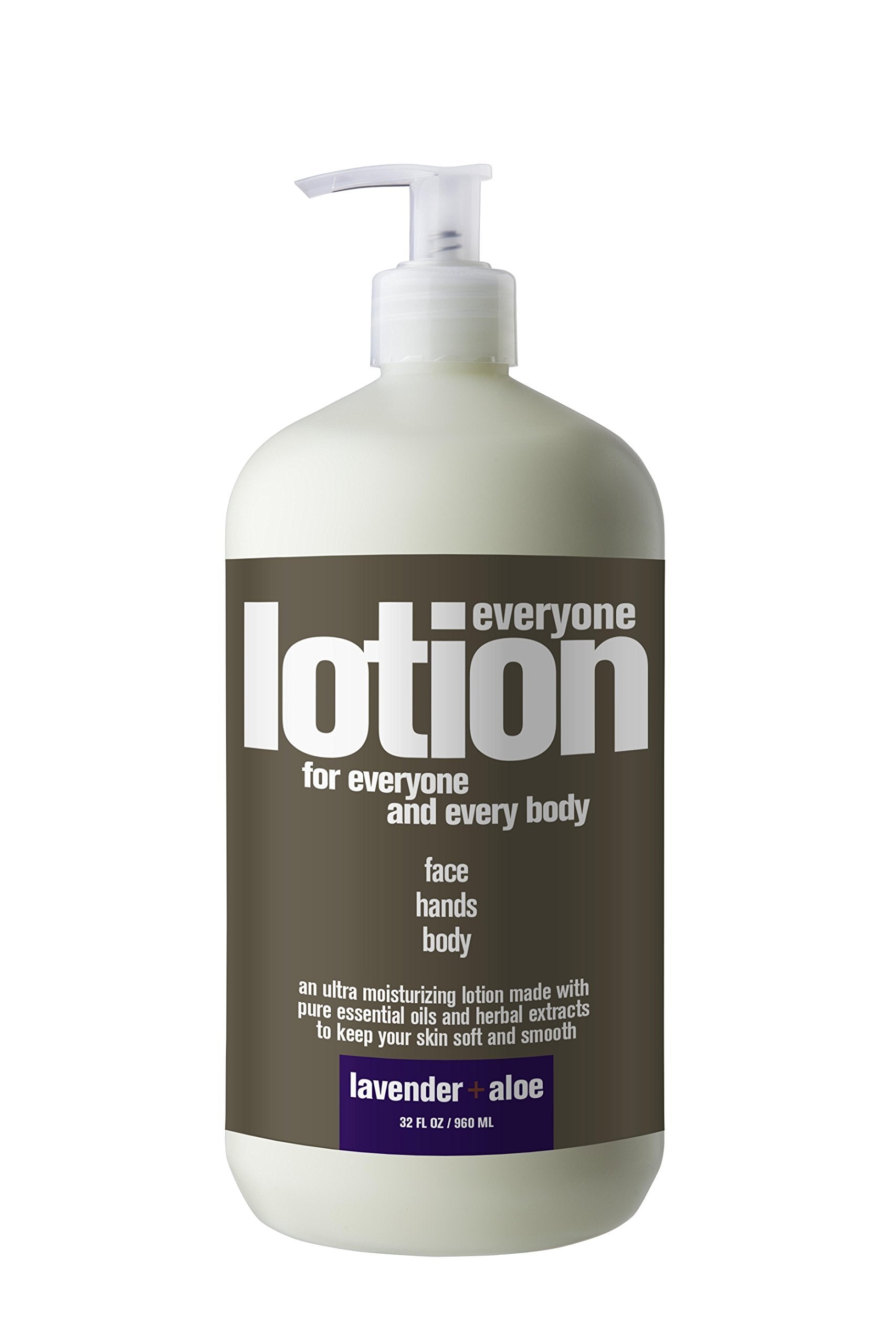Everyone for Every Body Lavender & Aloe lotion bottle with pump for smooth, hydrated skin.