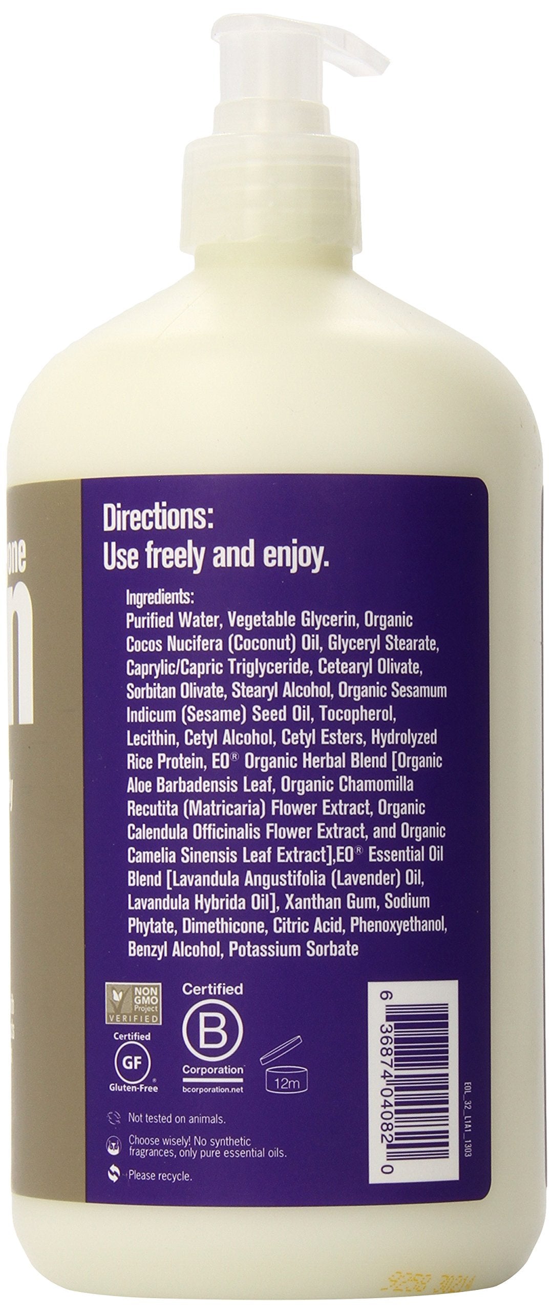 Close-up of the Everyone for Every Body lotion label highlighting lavender aroma for relaxation.