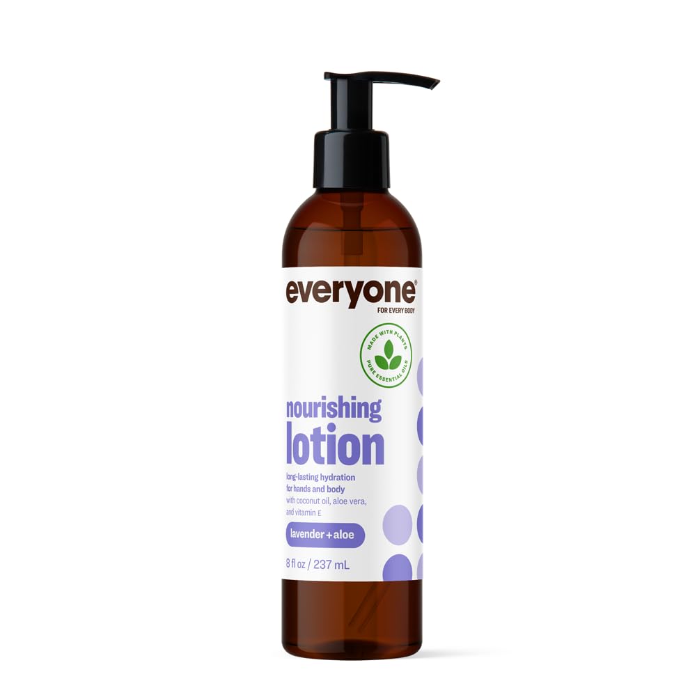 Everyone Nourishing Lavender and Aloe Lotion bottle pour for quick hydration