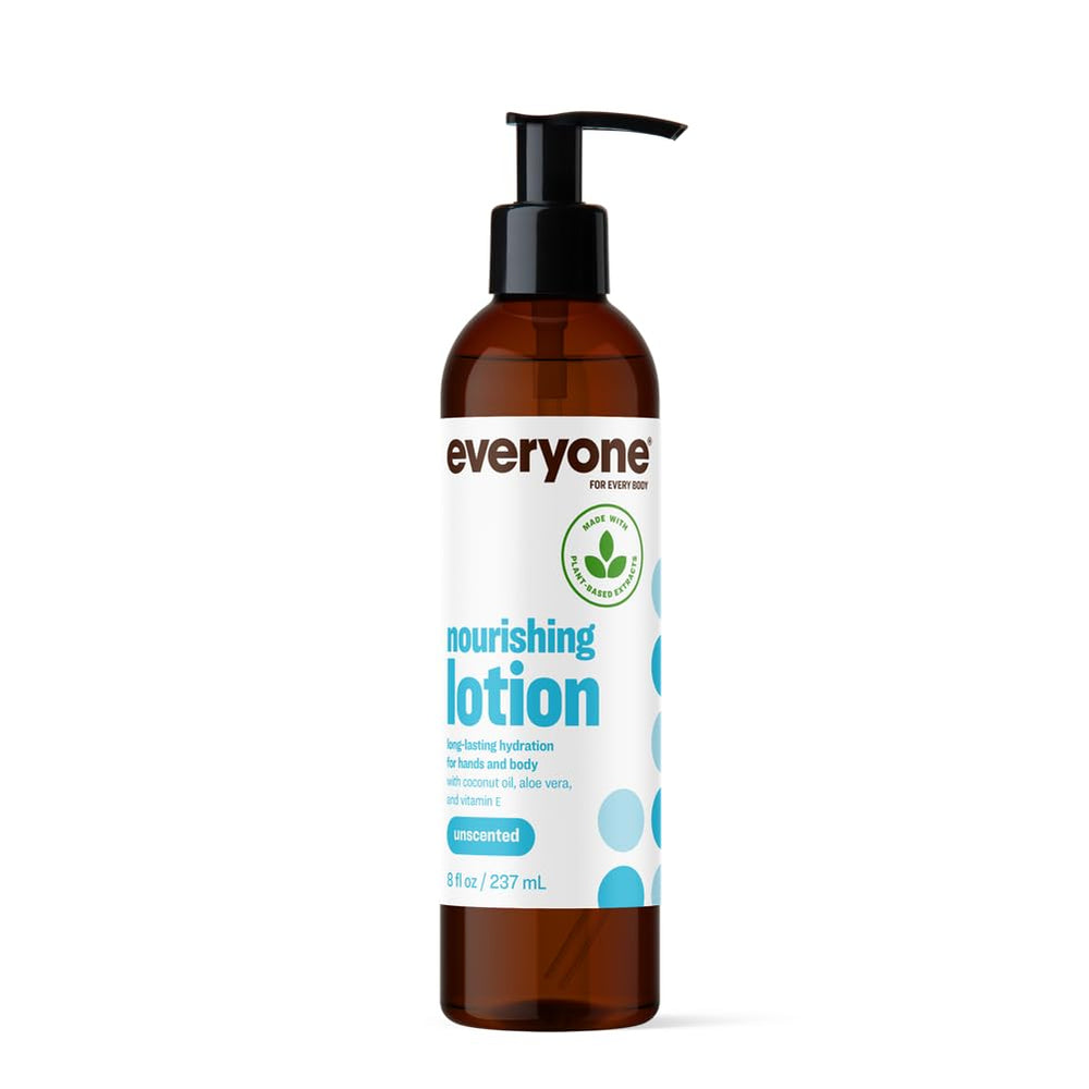Everyone Nourishing Unscented Lotion bottle close-up for fragrance-free hydration.