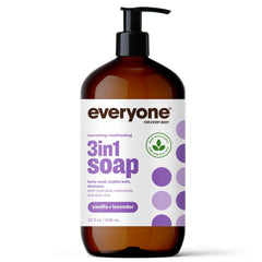 Everyone Vanilla and Lavender 3 In 1 Soap front label shows a clean, versatile product.