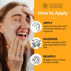 EveryRay Suncare Sunshine Serum being applied shows lightweight hydration on skin.