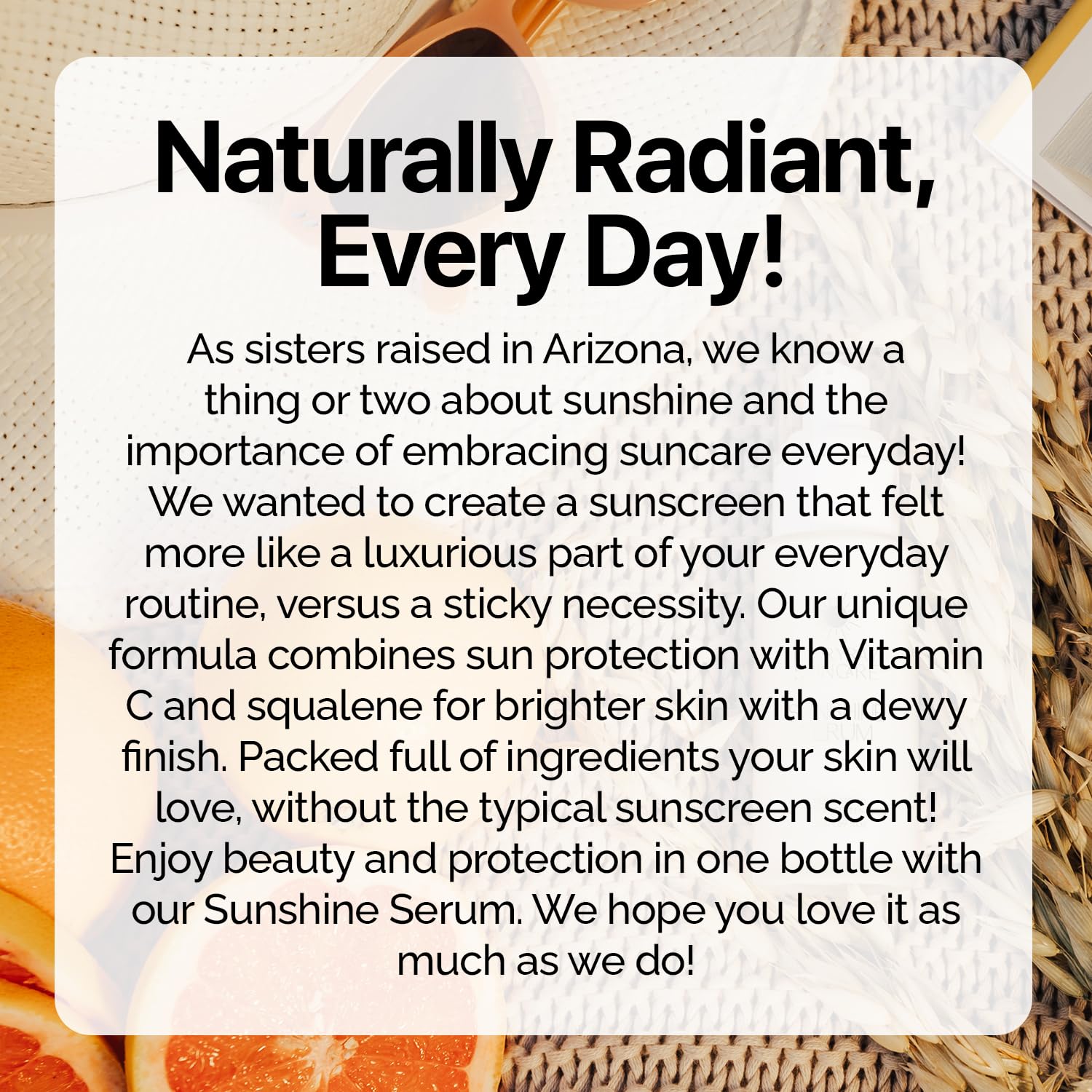 EveryRay Suncare Sunshine Serum packaging and 1.69 fl oz size.