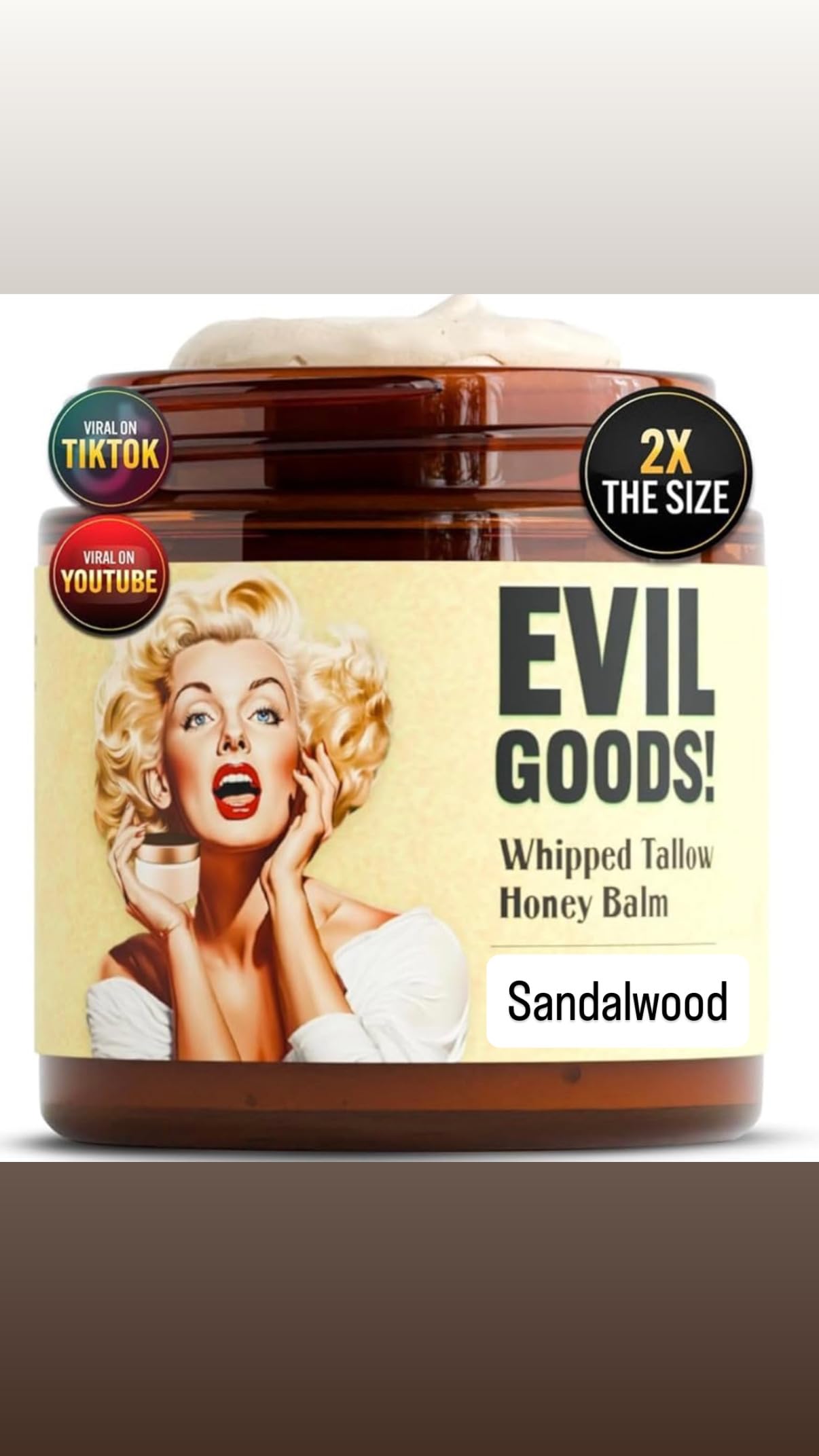 EVO GOOD! Whipped Tallow Honey Balm jar shows creamy texture for smooth skin.