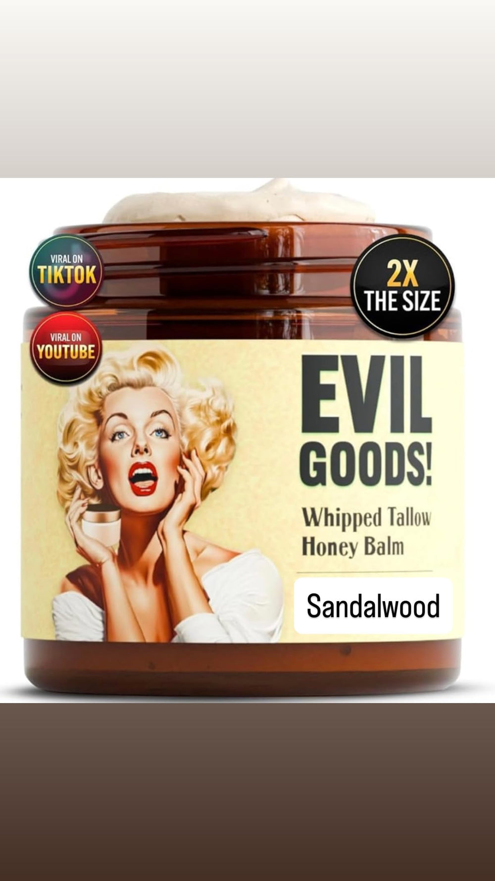 EVO GOOD! Whipped Tallow Honey Balm jar shows creamy texture for smooth skin.