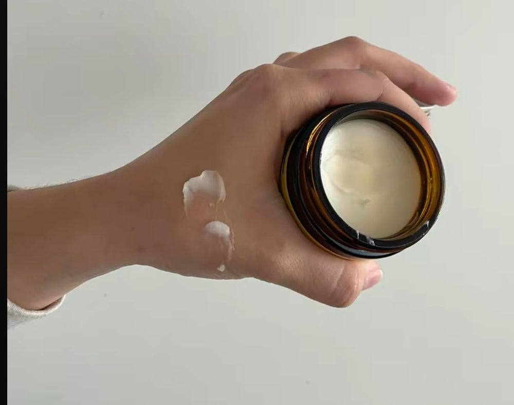 EVO GOOD! Whipped balm texture spread across skin for daily moisture.