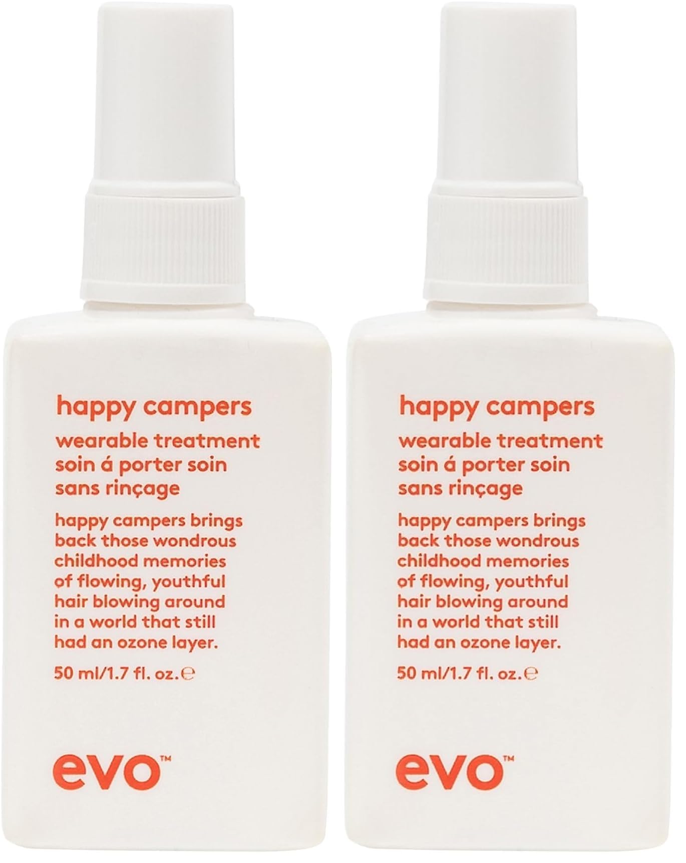 EVO Happy Campers bottle front shows compact travel size for daily protection.