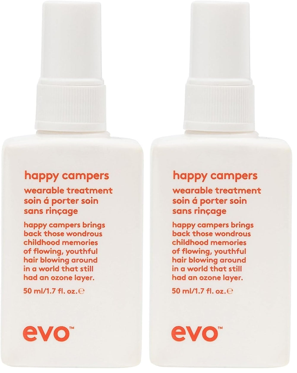 EVO Happy Campers bottle front shows compact travel size for daily protection.