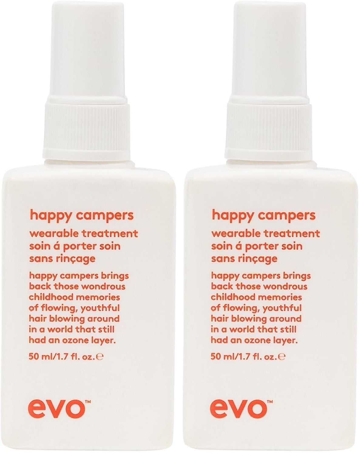 EVO Happy Campers bottle front shows compact travel size for daily protection.
