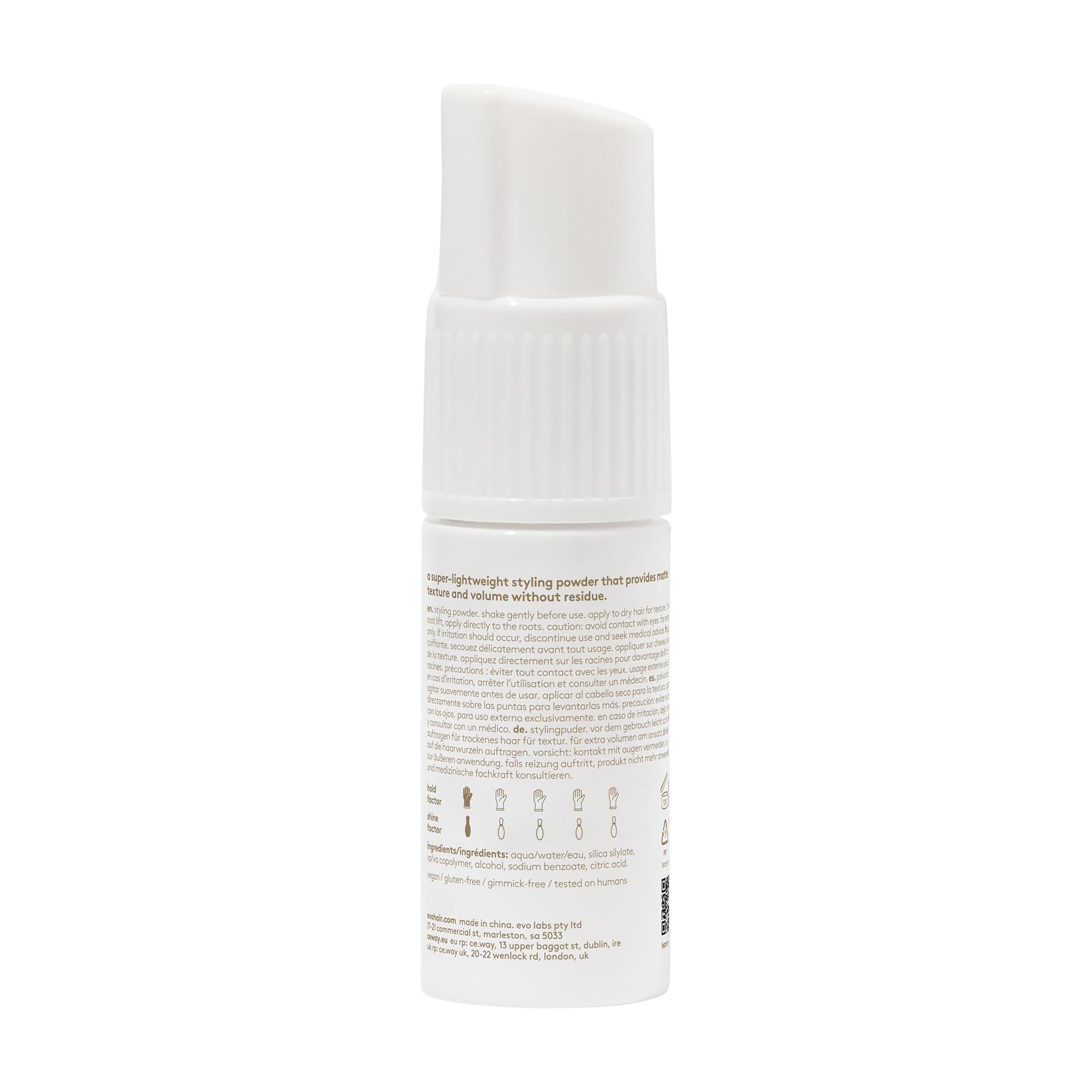 EVO Haze powder bottle with pump dispensing for even styling