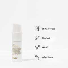 EVO Haze powder in hand for easy targeted application and texture