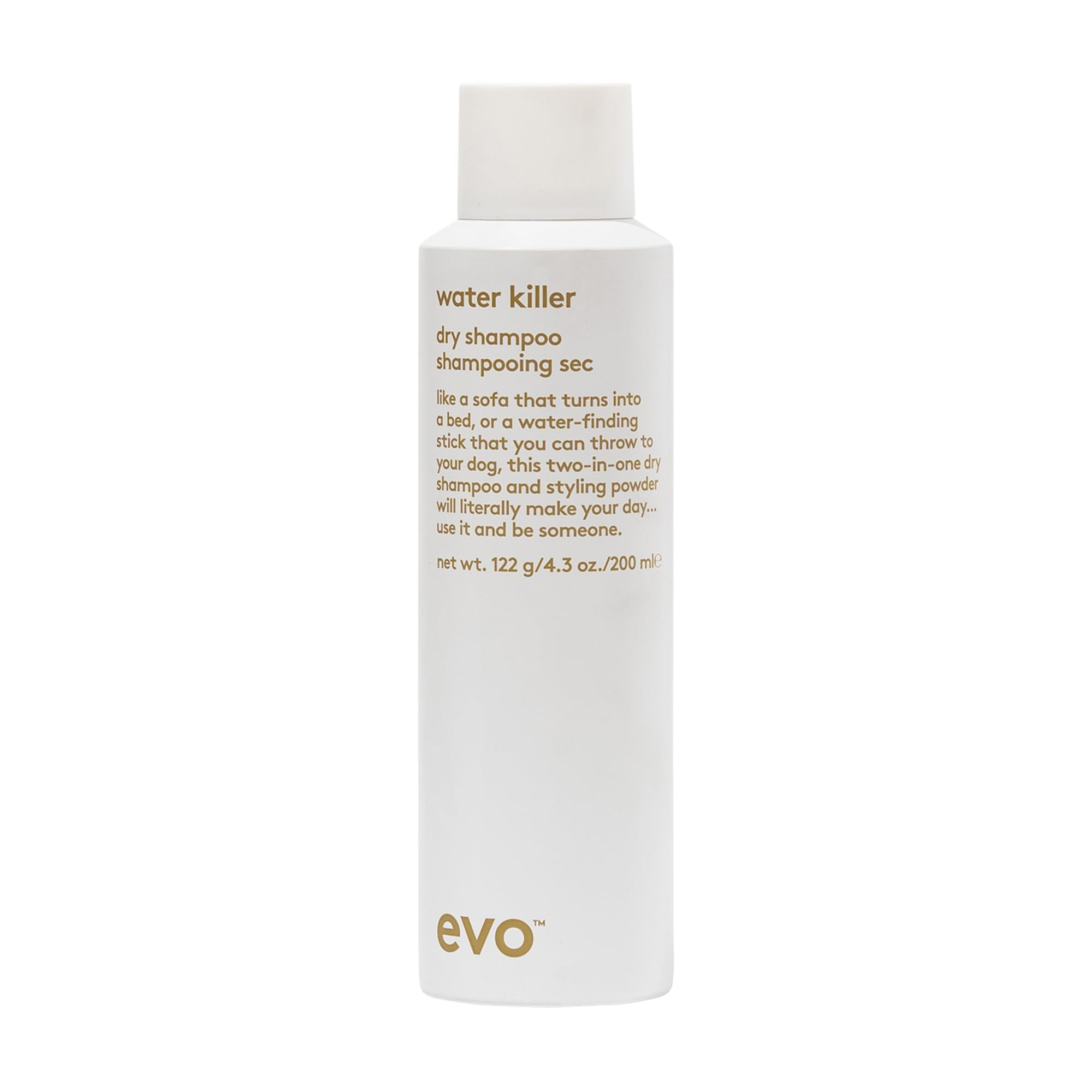 EVO Water Killer Shampooing Sec en bouteille rafraîchit rapidement les cheveux et contrôle l’huile.