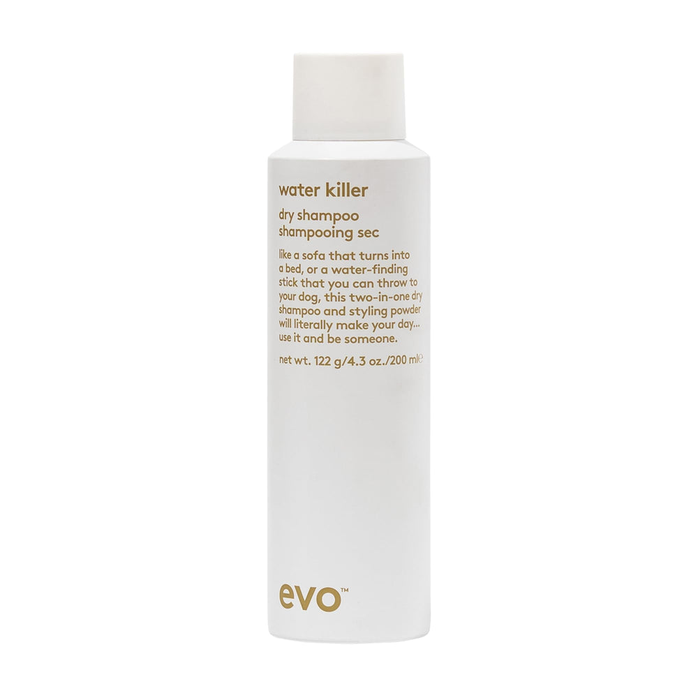 EVO Water Killer Shampooing Sec en bouteille rafraîchit rapidement les cheveux et contrôle l’huile.