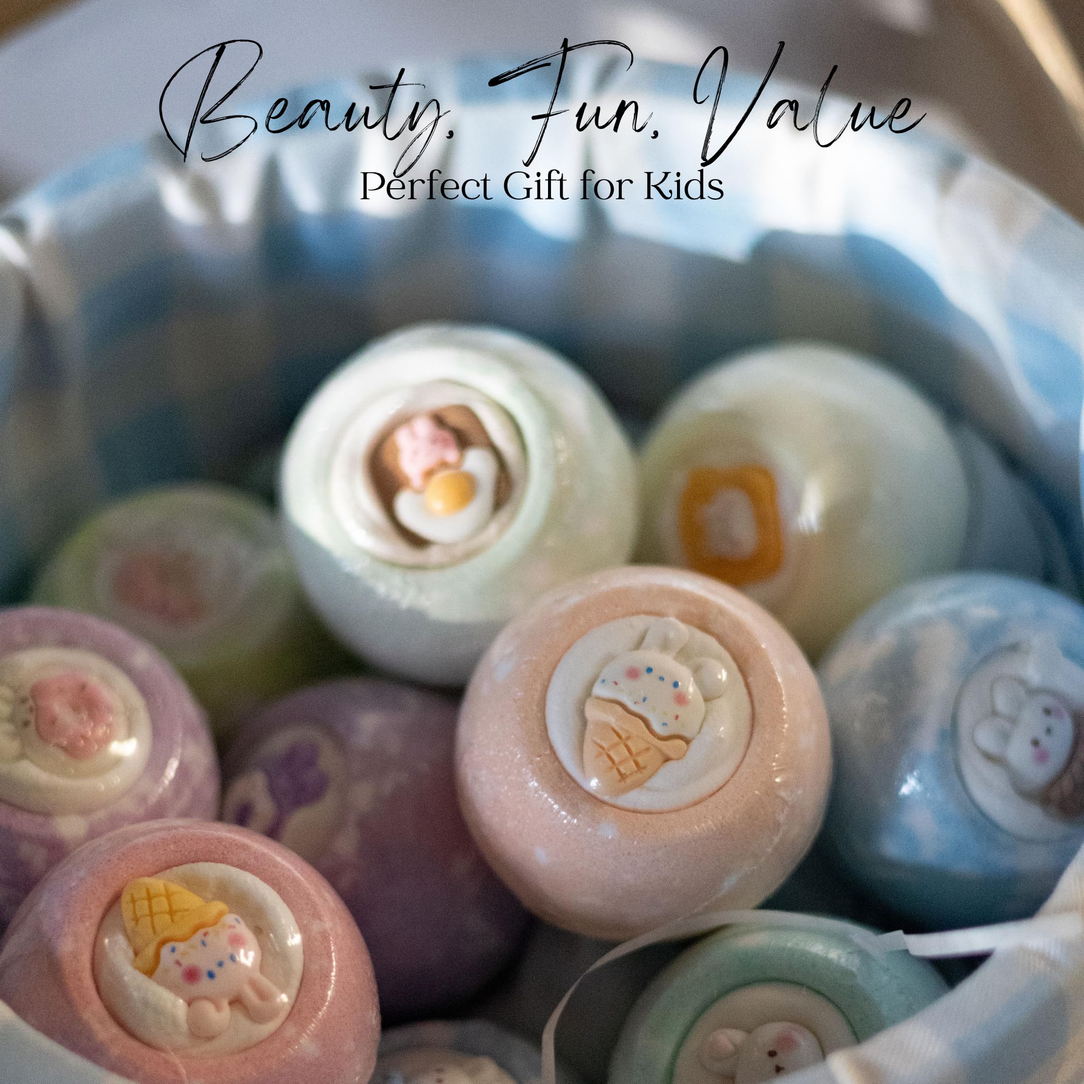 EvolutionUSA kids bath bombs create vibrant color while moisturizing skin during bath play.