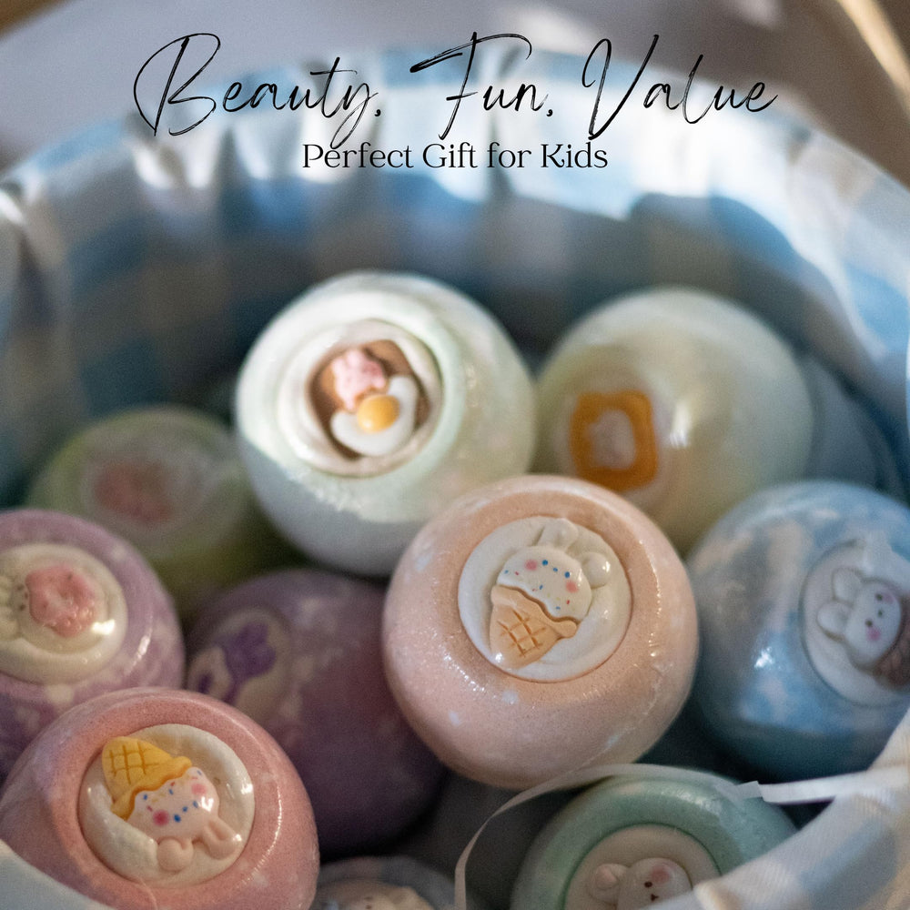 EvolutionUSA kids bath bombs create vibrant color while moisturizing skin during bath play.