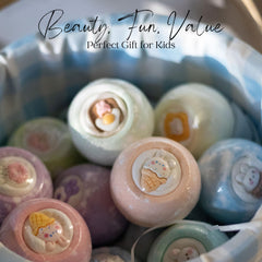 EvolutionUSA kids bath bombs create vibrant color while moisturizing skin during bath play.