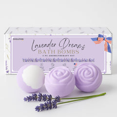 EvolutionUSA Lavender Dreams 3-pack bath bombs with calming lavender aroma.