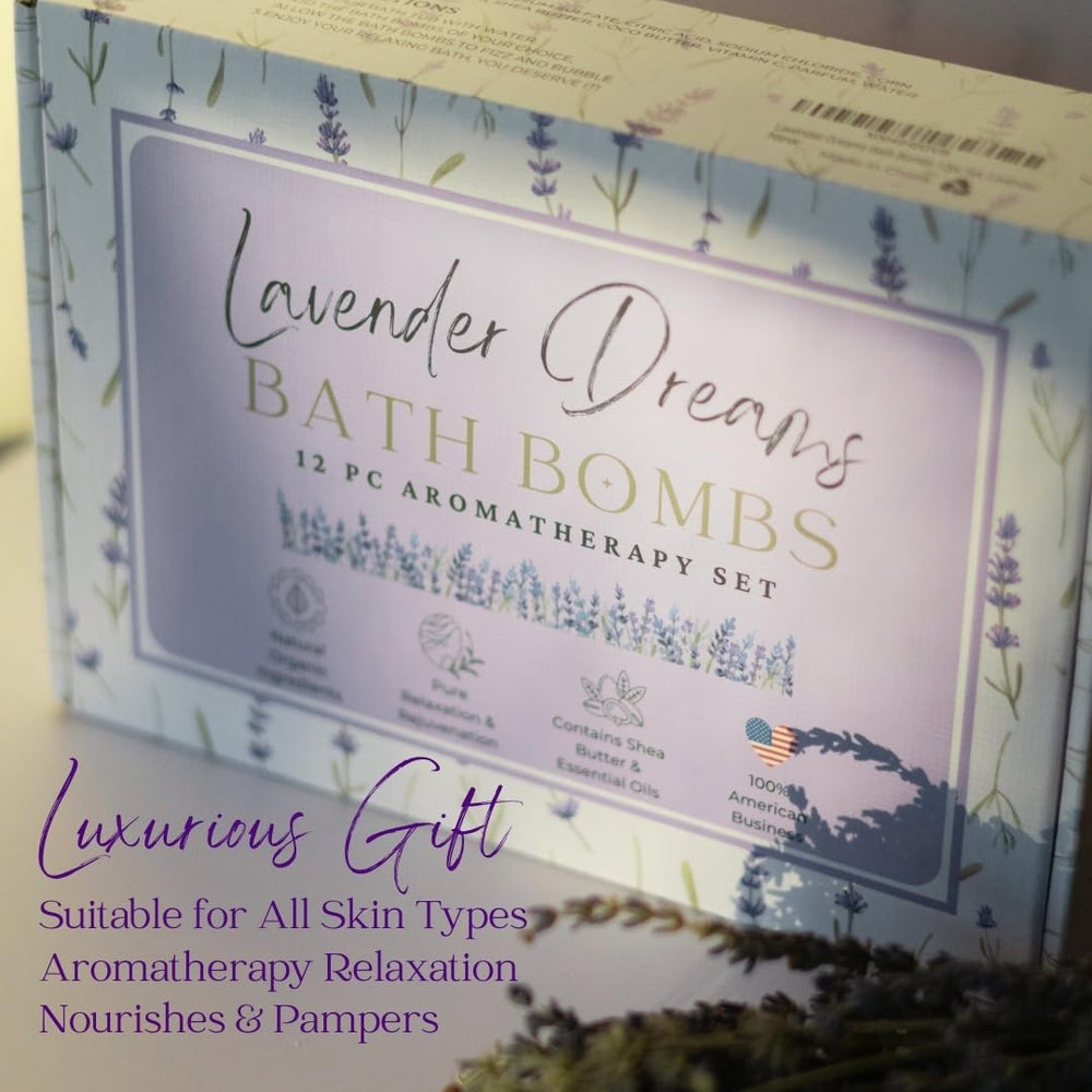 EvolutionUSA Lavender Dreams Bath Bombs lavender petals swirl in tub.