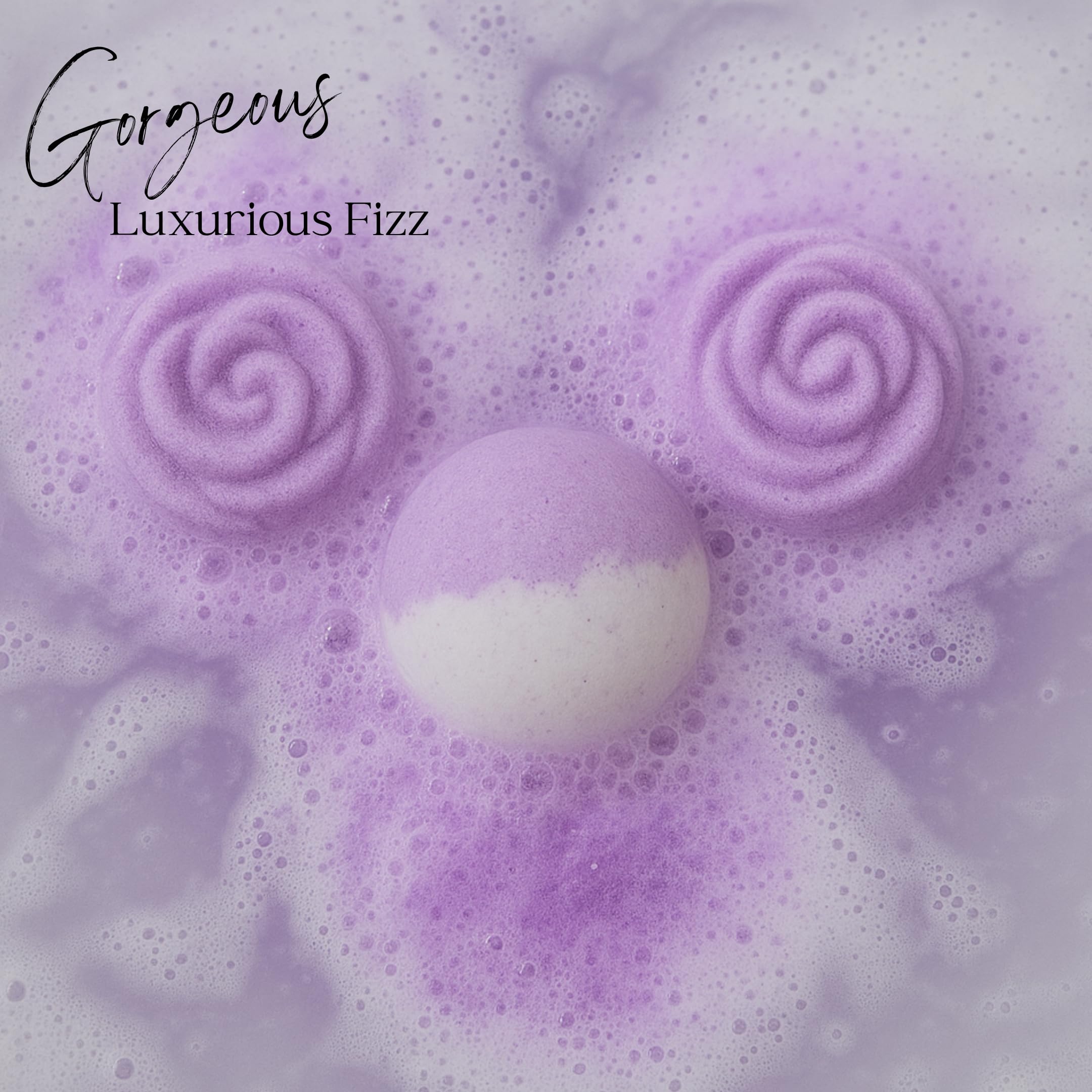 EvolutionUSA Lavender Dreams bath bombs releasing color and sparkle in water.