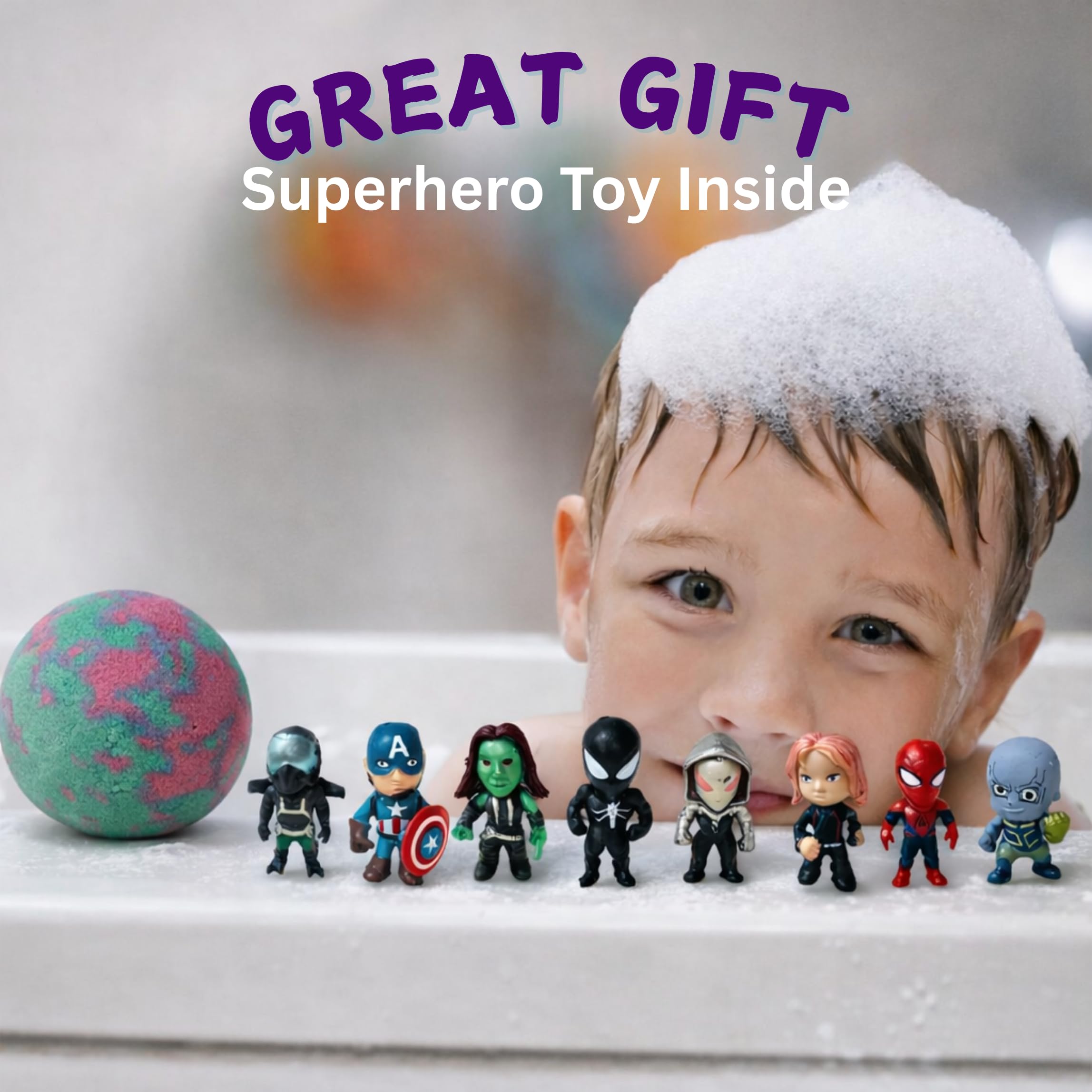 EvolutionUSA Superhero Toy Inside reveals hidden characters as colors swirl in the tub.
