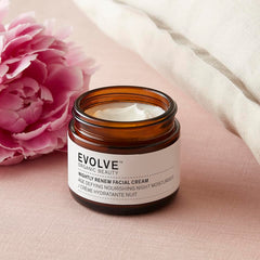 Evolve Nightly Renew bottle with label highlights bio-retinol and peony actives