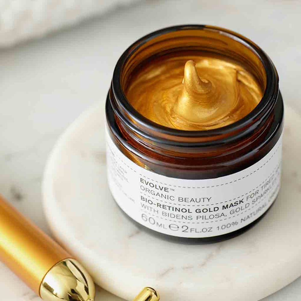 Evolve Organic Beauty COSMOS Organic certified badge signals clean ingredients.