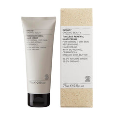 Evolve Organic Beauty hand cream with ceramides delivering lasting moisture.
