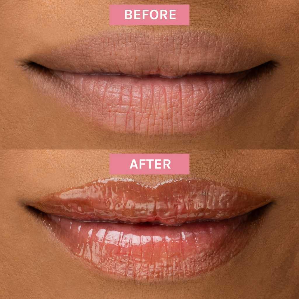 Oil-soluble hyaluronic acid droplets emphasize deep hydration in Evolve Lip Oil.