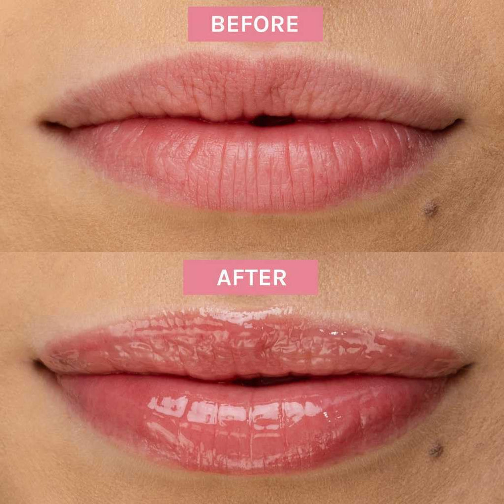 Macadamia oil droplet highlighting conditioning moisture from Evolve Lip Oil.