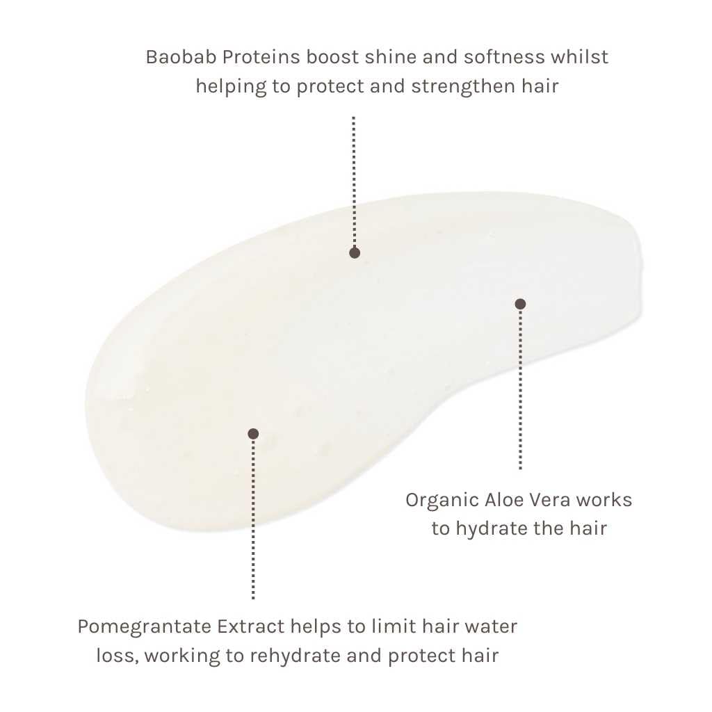 Evolve Superfood Shine conditioner with baobab proteins reduces frizz.