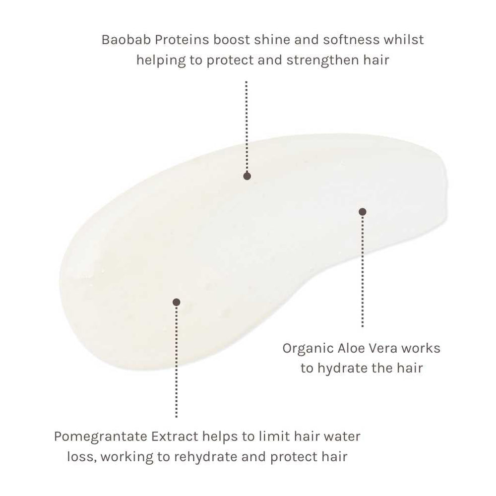 Evolve Superfood Shine conditioner with baobab proteins reduces frizz.