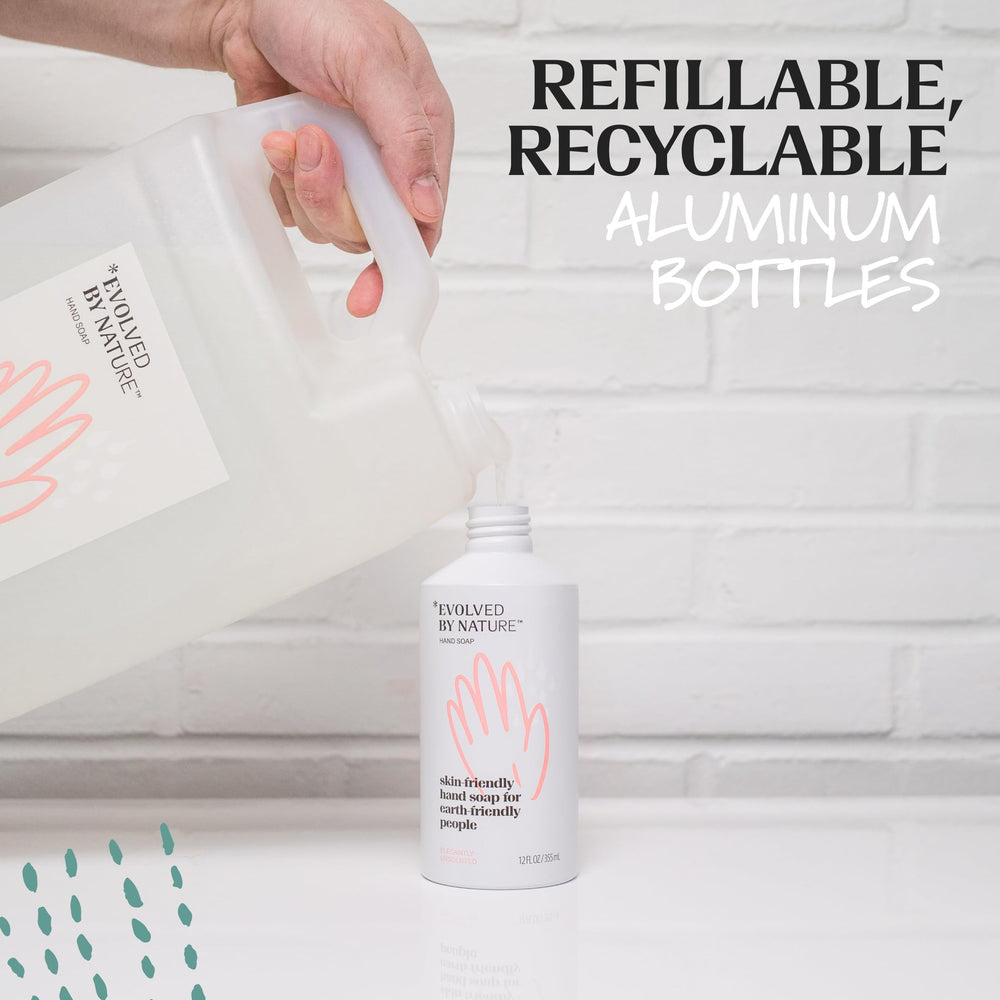 Aluminum pump dispenser compatible with EVOLVED BY NATURE soap.