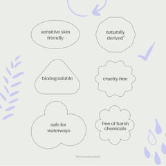 EVOLVED BY NATURE 99% naturally derived ingredients highlight gentle cleansing.