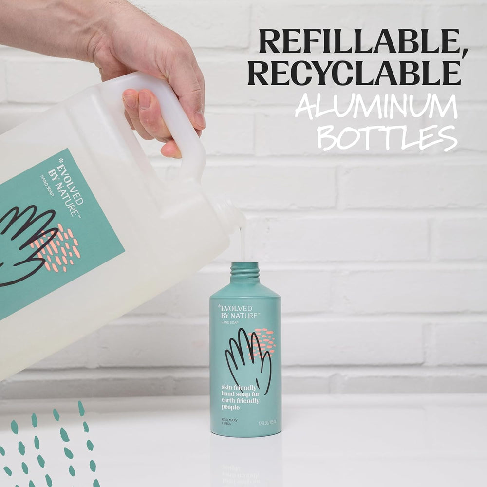 EVOLVED BY NATURE reusable aluminum pump dispenser for less waste