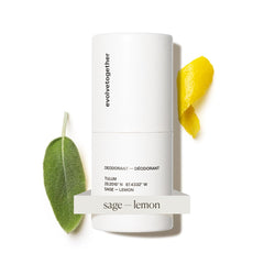 evolvetogether lemon sage patchouli deodorant stick shows clear application with no white marks.