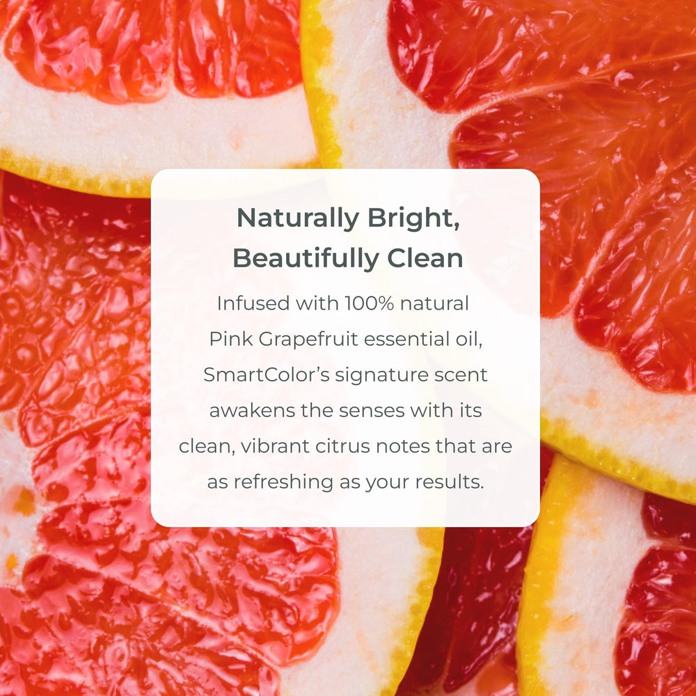 Grapefruit scent with floral notes on EVOLVh SmartColor Shampoo packaging.