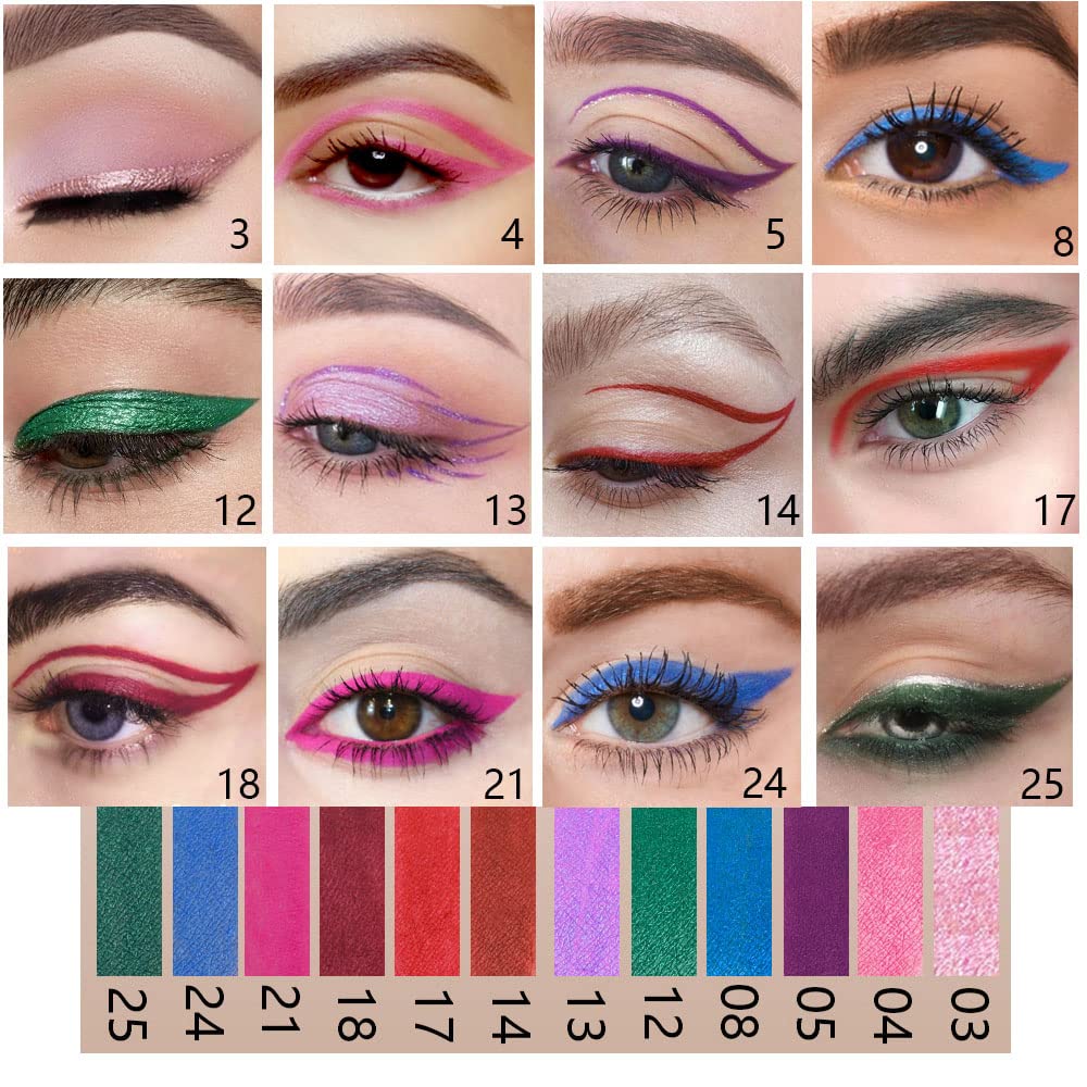 evpct 12 colors eyeliner set purple creates smoky or playful looks with lasting pigment.