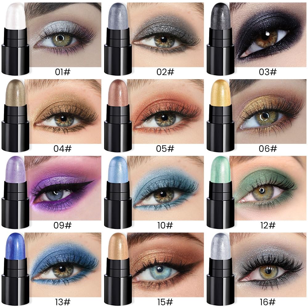 evpct 12Pcs Capsule Cream Eye Shadow Sticks open display reveals versatile color range