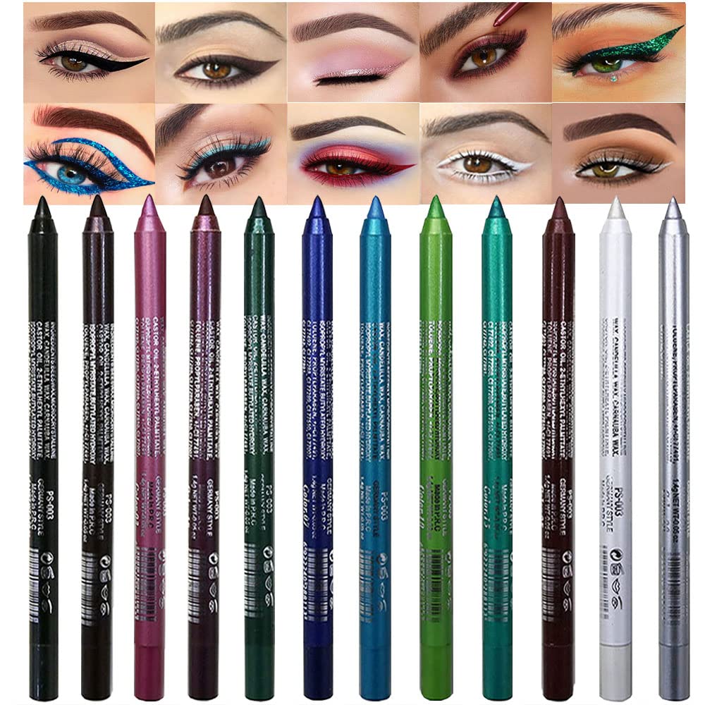 evpct 12-piece color eyeliner pencils set shows vibrant pigments for everyday looks.