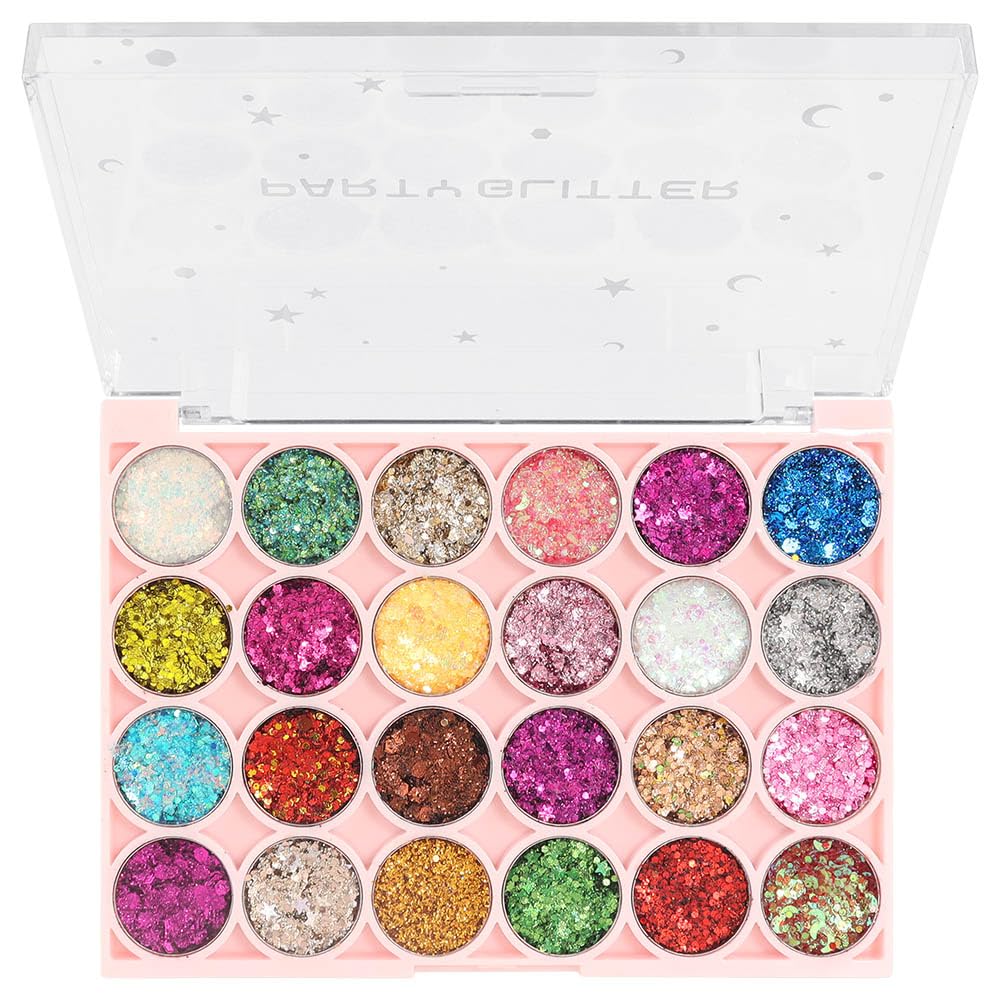 evpct 24 colors glitter eyeshadow palette open with vibrant shades for bold looks