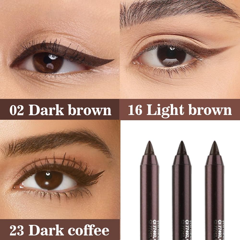 evpct 3Pcs brown gel eyeliner pencils close-up with versatile color options