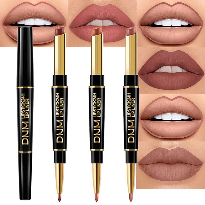 evpct 3Pcs Chestnut Nude Brown Matte Lip Liner and Lipstick Set delivers long-lasting color for daily wear.