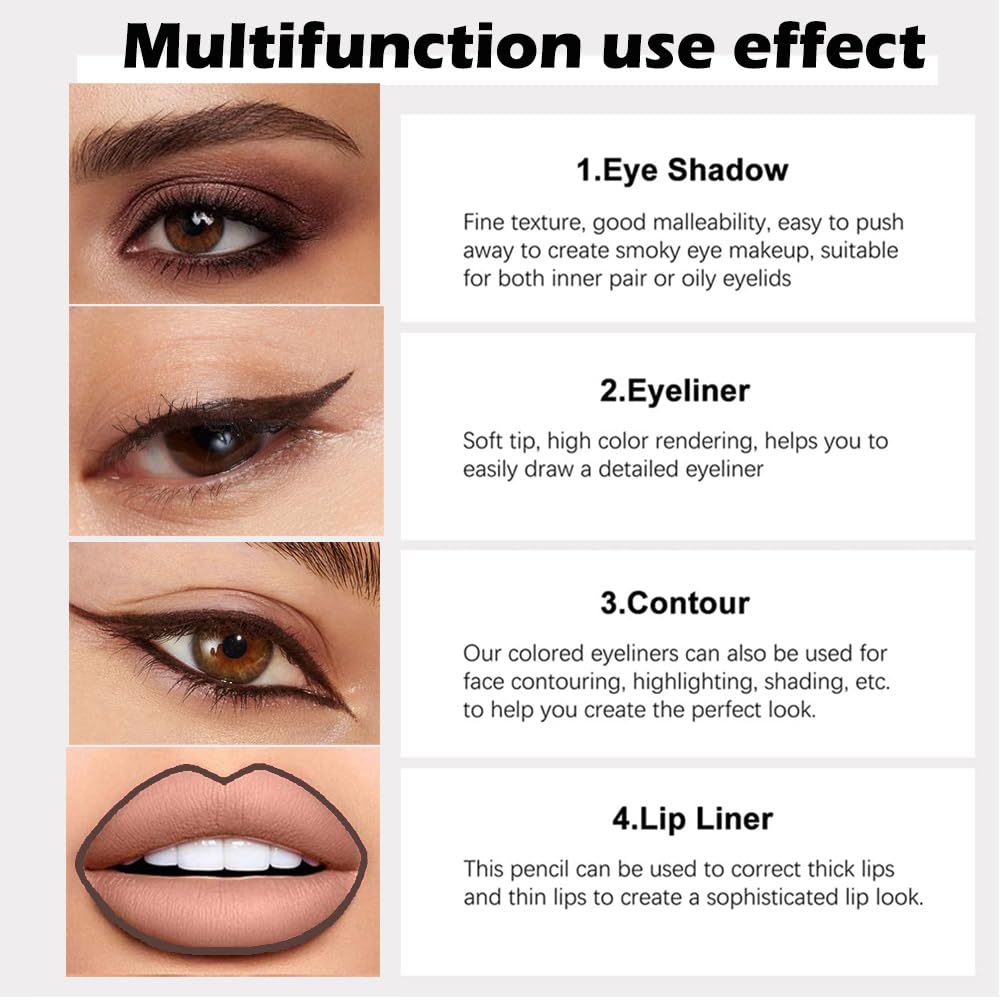 evpct 3Pcs glitter finish eyeliner pencils for sparkling party looks
