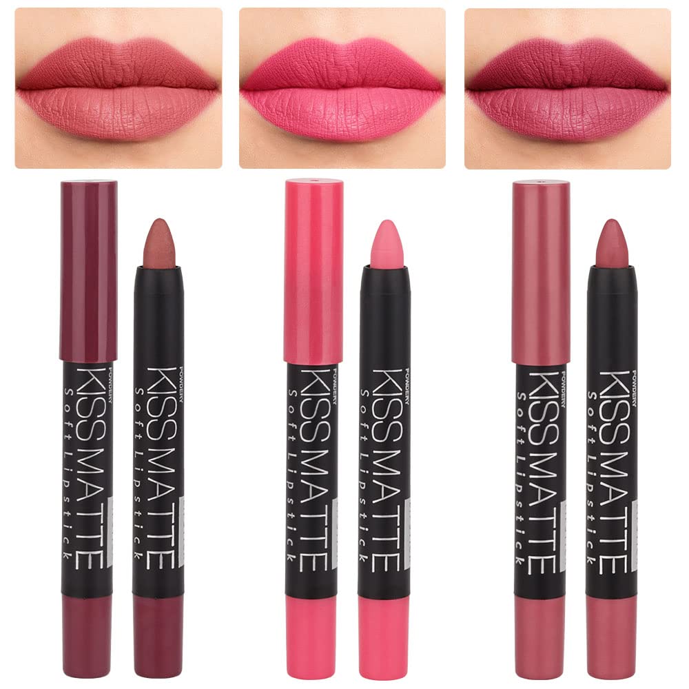 evpct 3Pcs lip liner set swatches in pink tones for daily wear