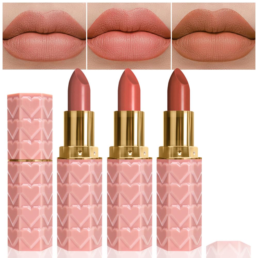 evpct 3pcs nude beige lip color set delivers long-lasting matte finish for daily wear