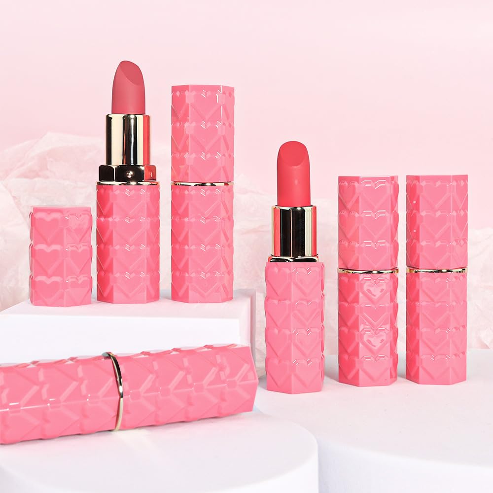 evpct cruelty-free lipstick set closeup highlighting rich color and creamy finish.